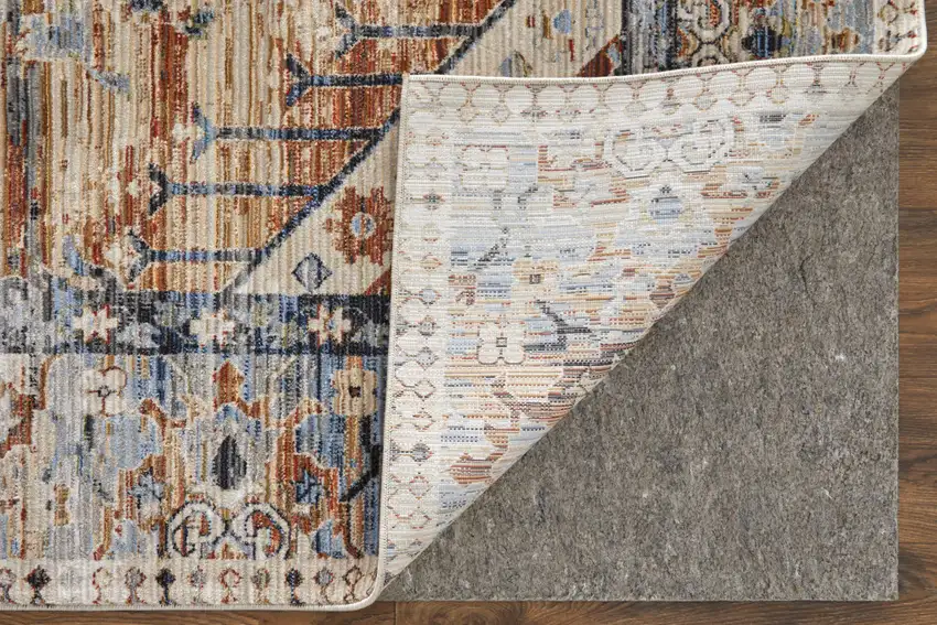 Ivory Red and Blue Abstract Power Loom Worn Faded Area Rug Photo 8