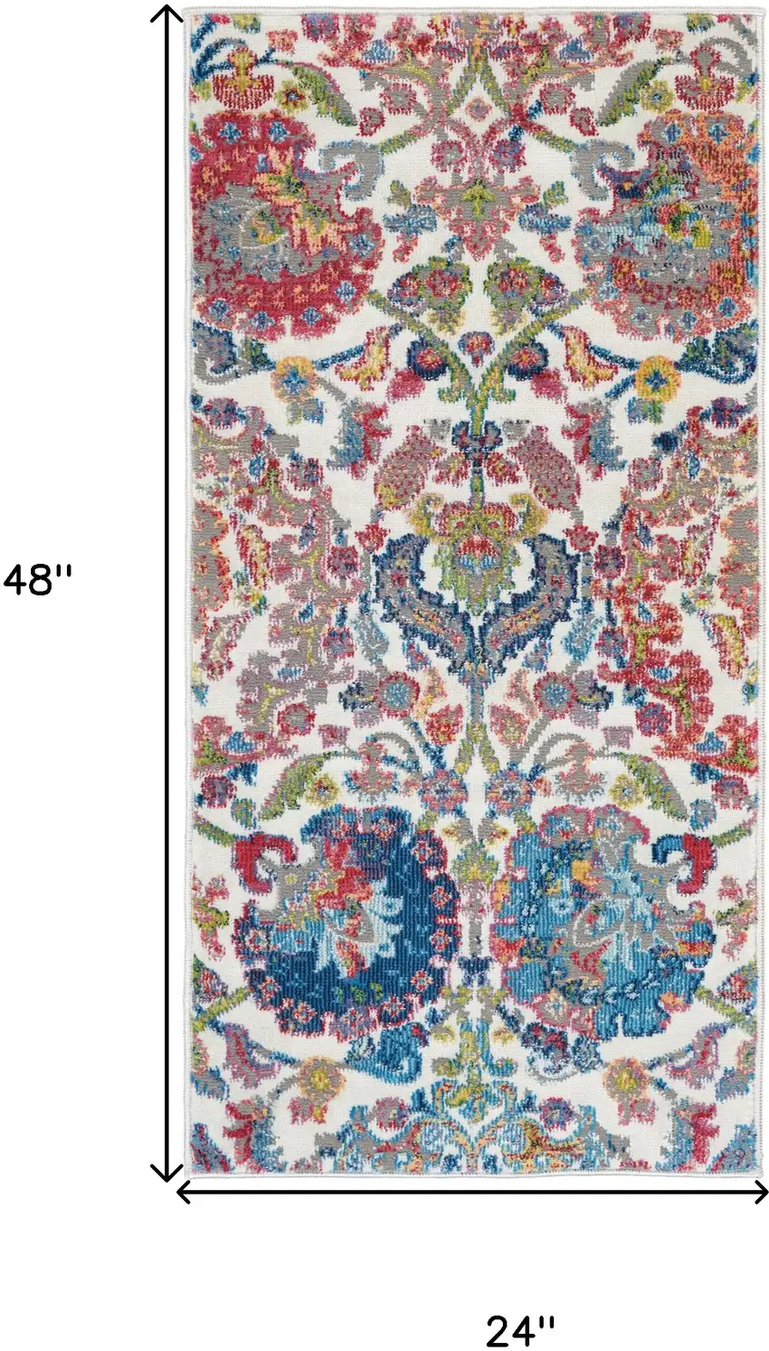 Ivory Red and Blue Floral Distressed Non Skid Area Rug Photo 3