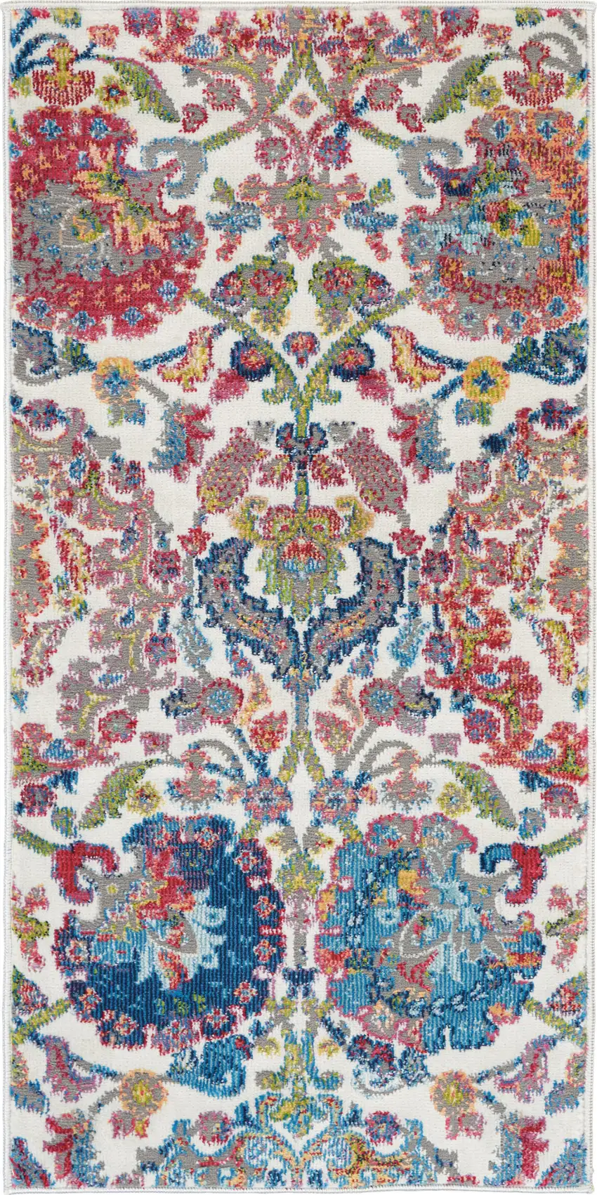 Ivory Red and Blue Floral Distressed Non Skid Area Rug Photo 2