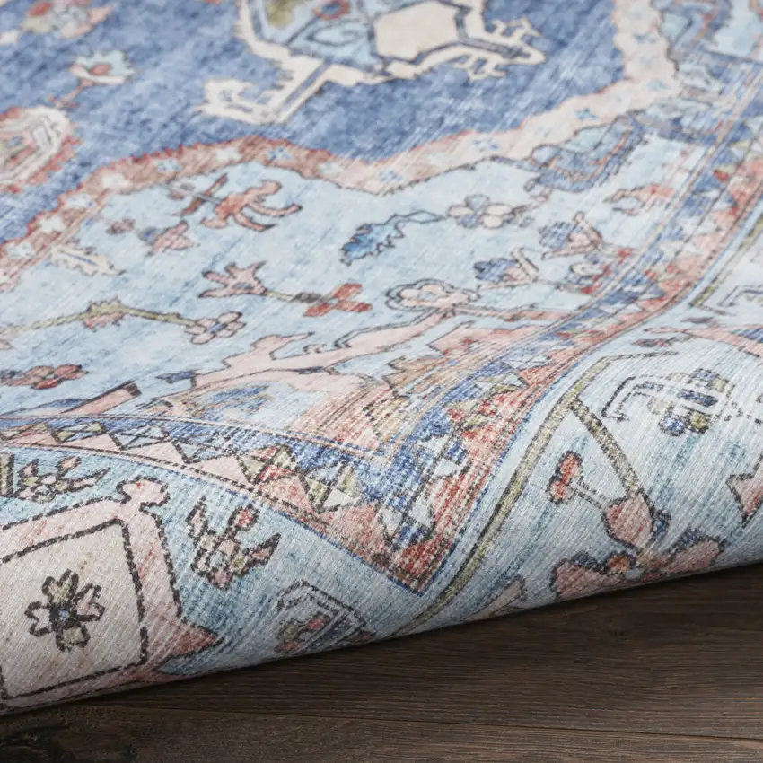 Ivory Red and Blue Floral Distressed Non Skid Area Rug Photo 7