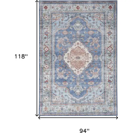 Ivory Red and Blue Floral Distressed Non Skid Area Rug Photo 3