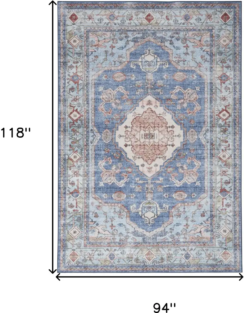 Ivory Red and Blue Floral Distressed Non Skid Area Rug Photo 3