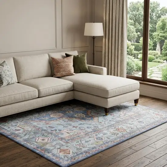 Ivory Red and Blue Floral Distressed Non Skid Area Rug Photo 1