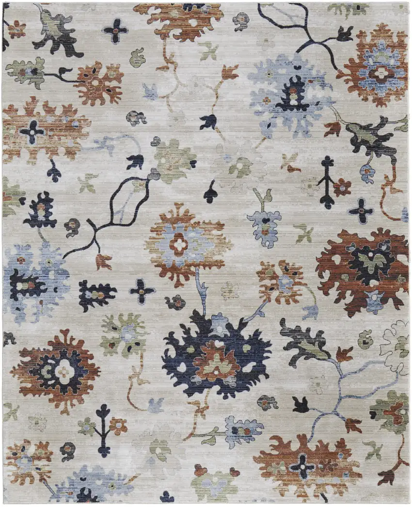 Ivory Red and Blue Floral Power Loom Area Rug Photo 5