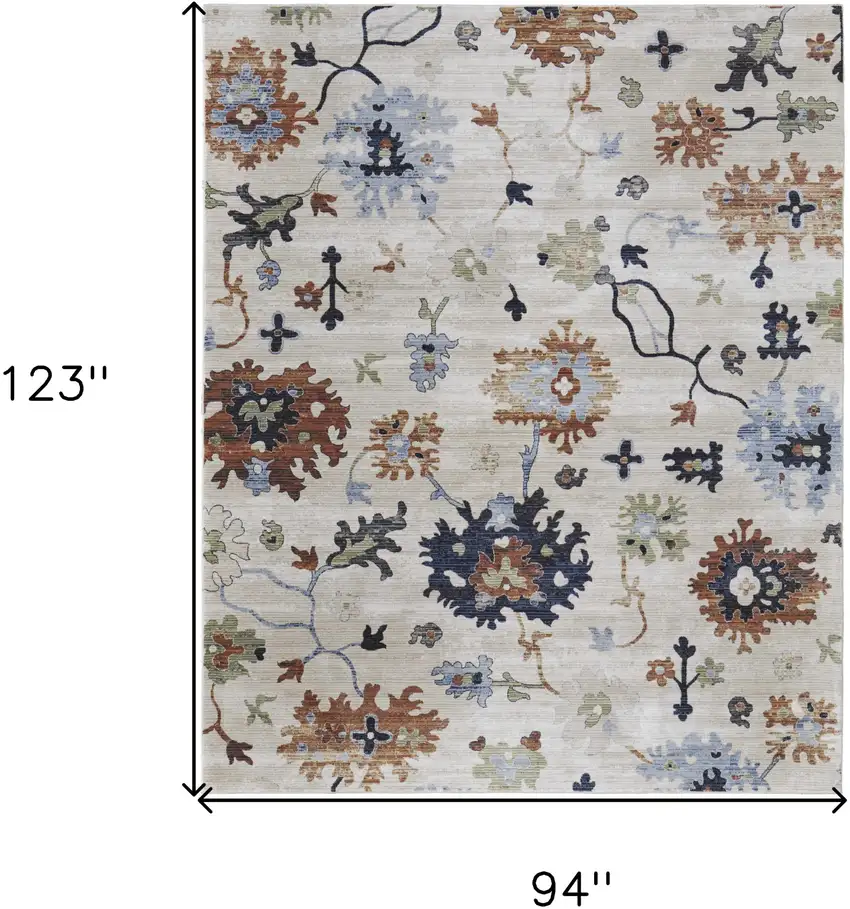 Ivory Red and Blue Floral Power Loom Area Rug Photo 3