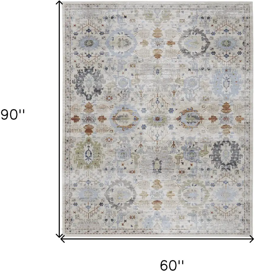 Ivory Red and Blue Floral Power Loom Area Rug Photo 3