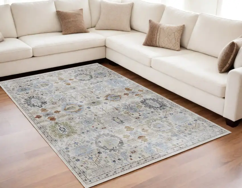Ivory Red and Blue Floral Power Loom Area Rug Photo 1