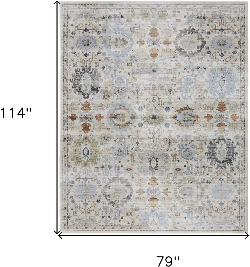 Ivory Red and Blue Floral Power Loom Area Rug Photo 3