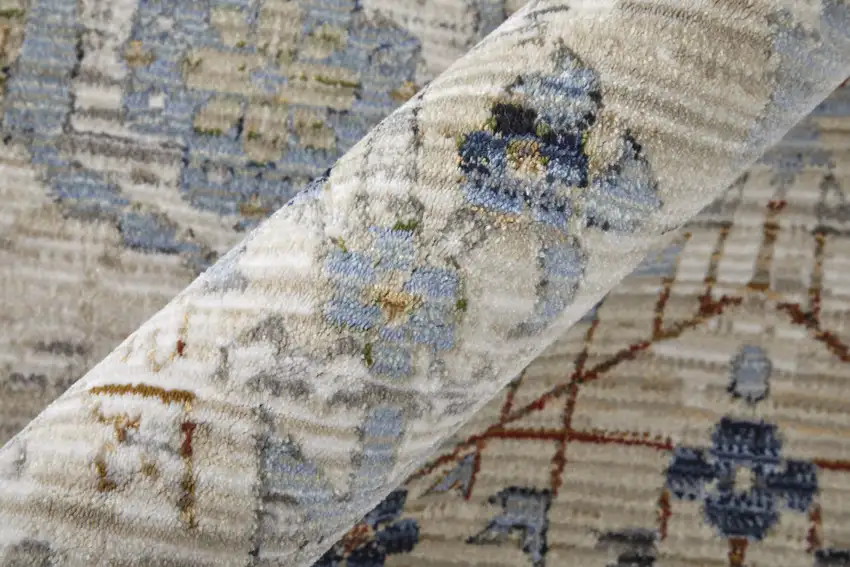 Ivory Red and Blue Floral Power Loom Area Rug Photo 8