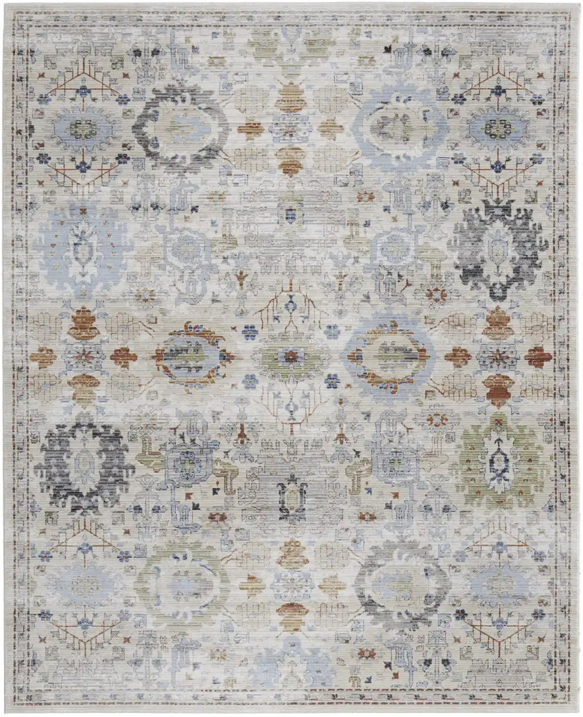 Ivory Red and Blue Floral Power Loom Area Rug Photo 5
