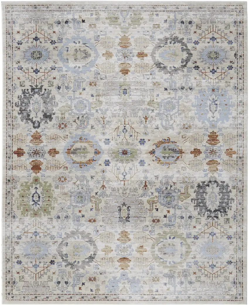 Ivory Red and Blue Floral Power Loom Area Rug Photo 2