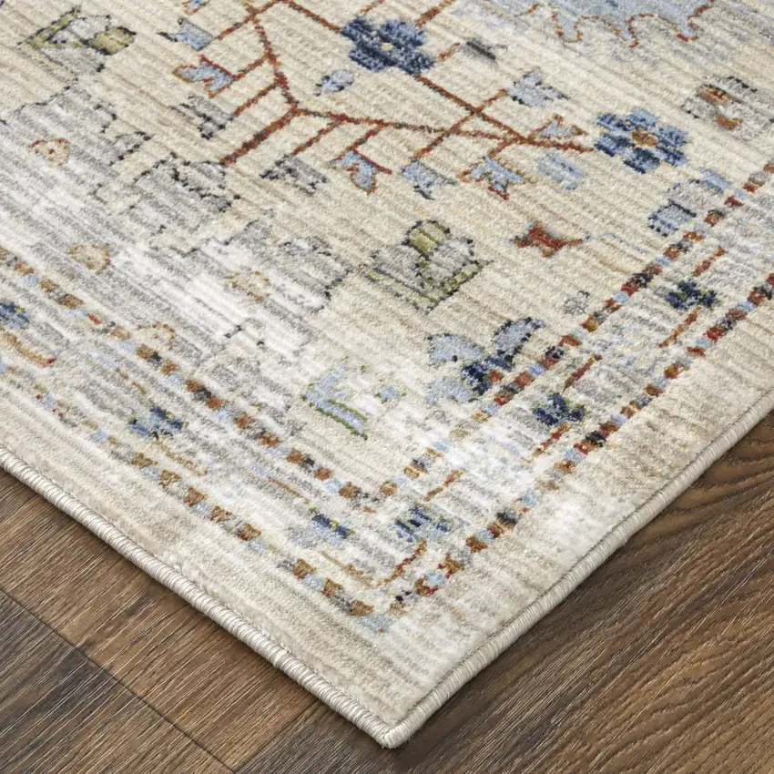 Ivory Red and Blue Floral Power Loom Area Rug Photo 9