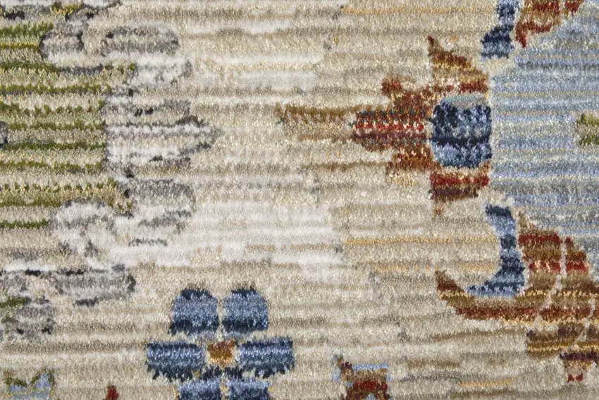 Ivory Red and Blue Floral Power Loom Area Rug Photo 4