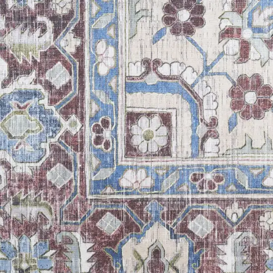 Ivory Red and Blue Medallion Distressed Non Skid Area Rug Photo 8