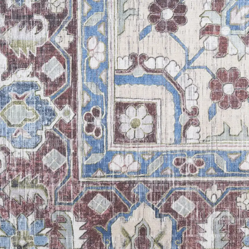 Ivory Red and Blue Medallion Distressed Non Skid Area Rug Photo 8