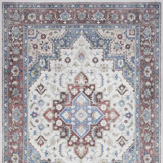 Ivory Red and Blue Medallion Distressed Non Skid Area Rug Photo 3