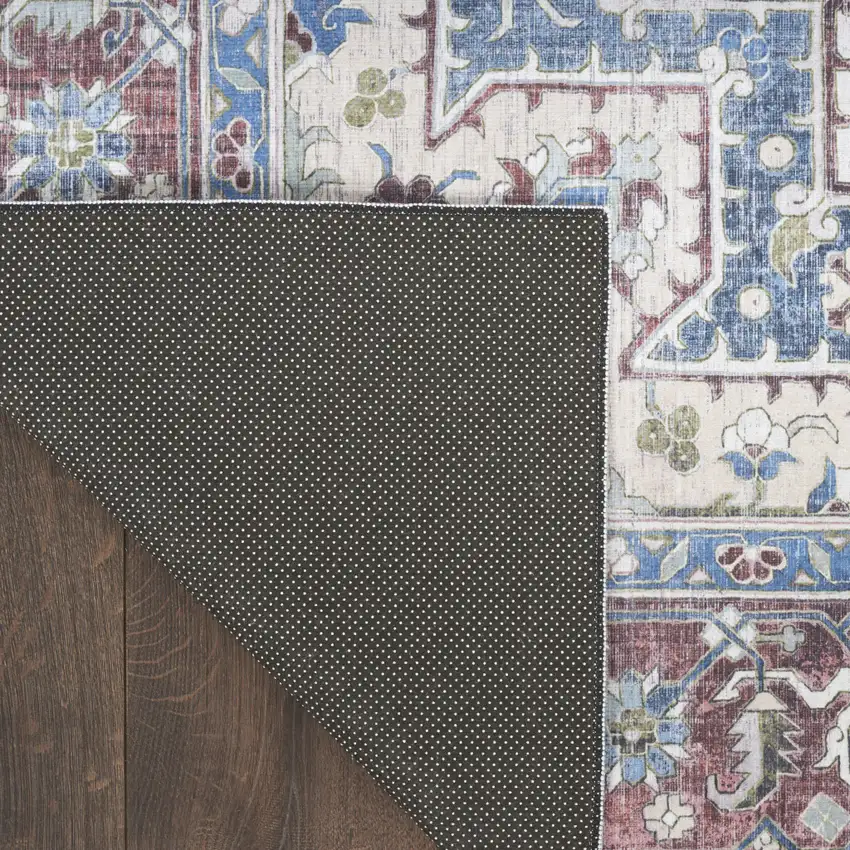 Ivory Red and Blue Medallion Distressed Non Skid Area Rug Photo 9