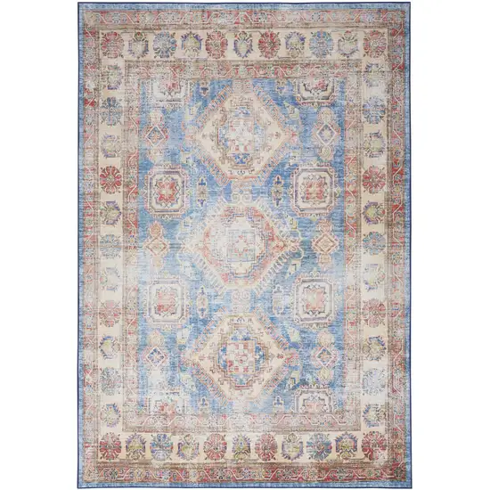 Ivory Red and Blue Medallion Distressed Non Skid Area Rug Photo 9