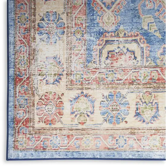 Ivory Red and Blue Medallion Distressed Non Skid Area Rug Photo 7