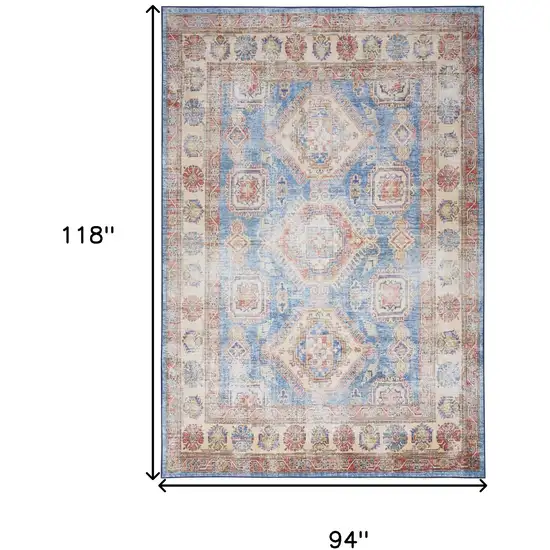 Ivory Red and Blue Medallion Distressed Non Skid Area Rug Photo 3