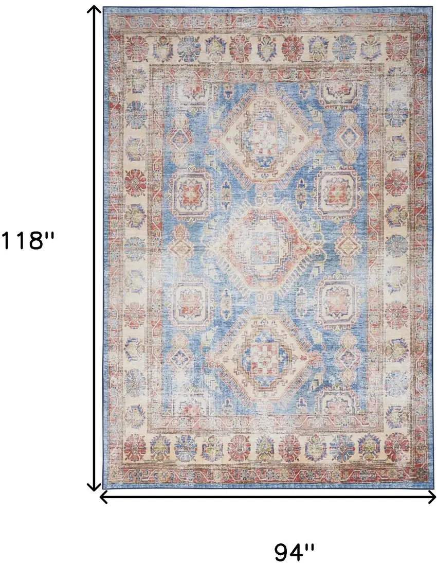 Ivory Red and Blue Medallion Distressed Non Skid Area Rug Photo 3