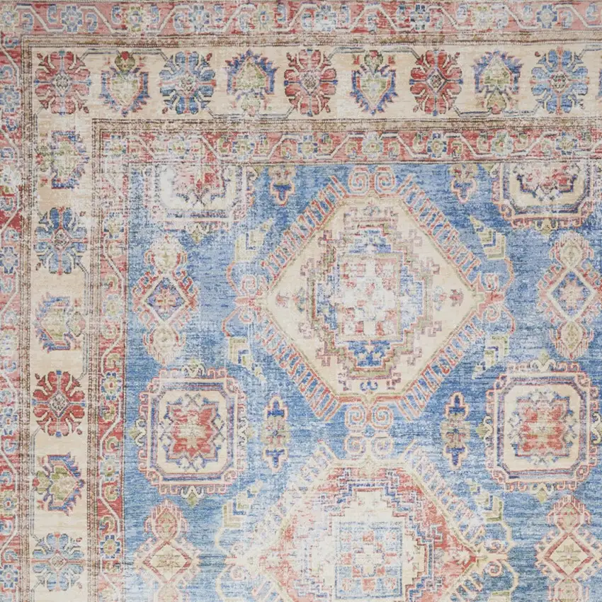 Ivory Red and Blue Medallion Distressed Non Skid Area Rug Photo 7