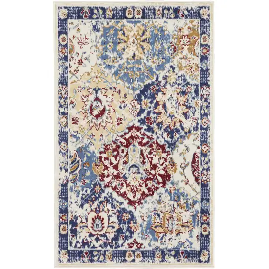 Ivory Red and Blue Ogee Distressed Non Skid Area Rug Photo 4
