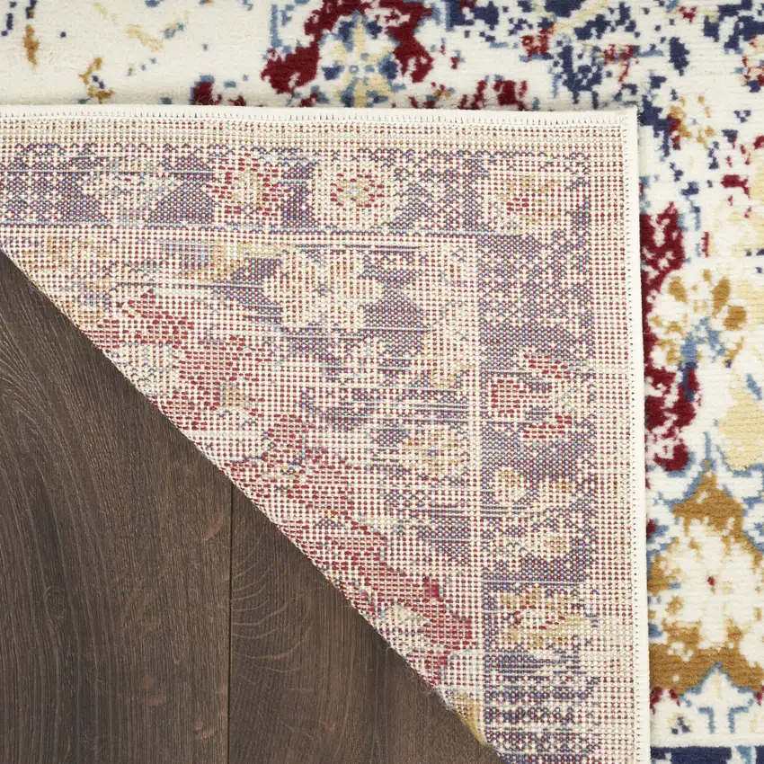 Ivory Red and Blue Ogee Distressed Non Skid Area Rug Photo 9