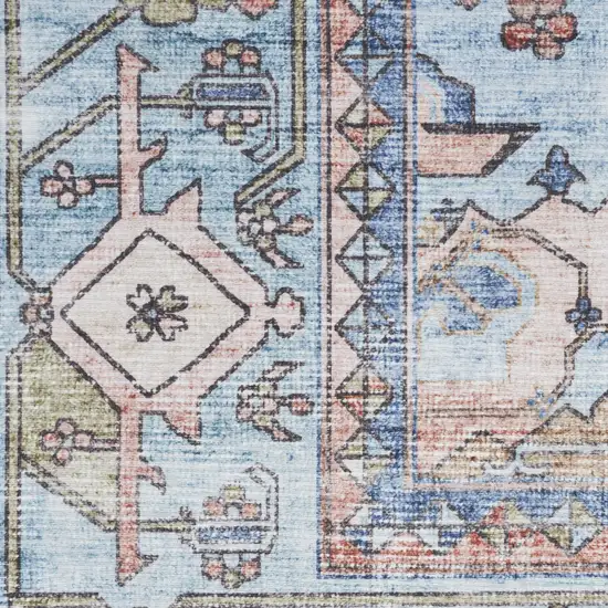 Ivory Red and Blue Oriental Distressed Non Skid Area Rug Photo 8