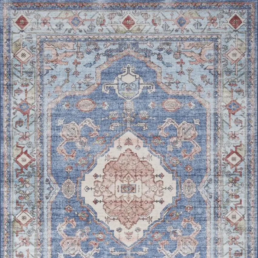 Ivory Red and Blue Oriental Distressed Non Skid Area Rug Photo 7