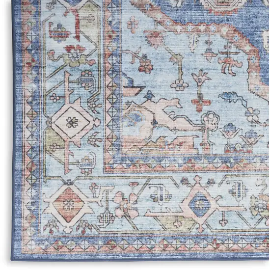 Ivory Red and Blue Oriental Distressed Non Skid Area Rug Photo 7