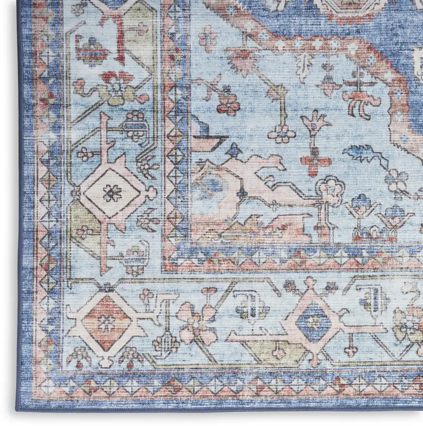 Ivory Red and Blue Oriental Distressed Non Skid Area Rug Photo 7