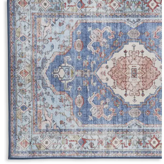 Ivory Red and Blue Oriental Distressed Non Skid Area Rug Photo 2