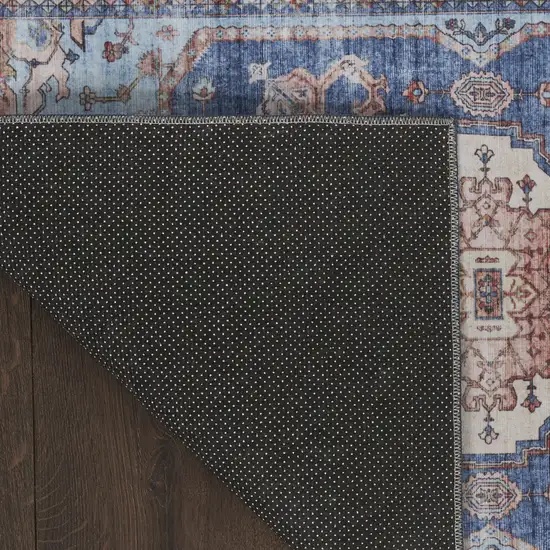 Ivory Red and Blue Oriental Distressed Non Skid Area Rug Photo 7