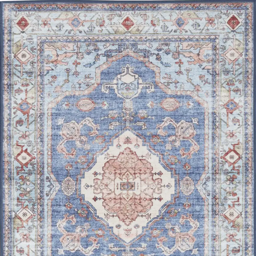 Ivory Red and Blue Oriental Distressed Non Skid Area Rug Photo 5