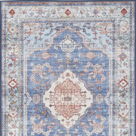 Ivory Red and Blue Oriental Distressed Non Skid Area Rug Photo 5