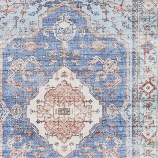 Ivory Red and Blue Oriental Distressed Non Skid Area Rug Photo 8