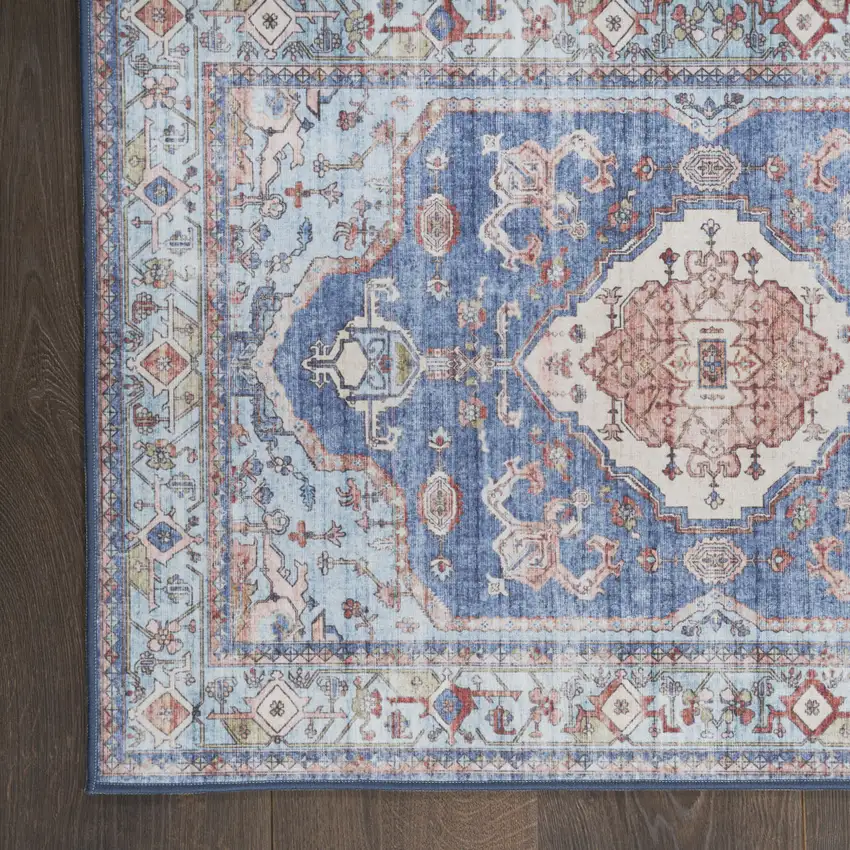 Ivory Red and Blue Oriental Distressed Non Skid Area Rug Photo 8