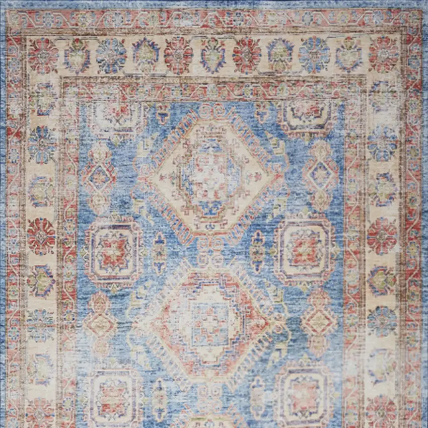 Ivory Red and Blue Oriental Distressed Non Skid Area Rug Photo 6