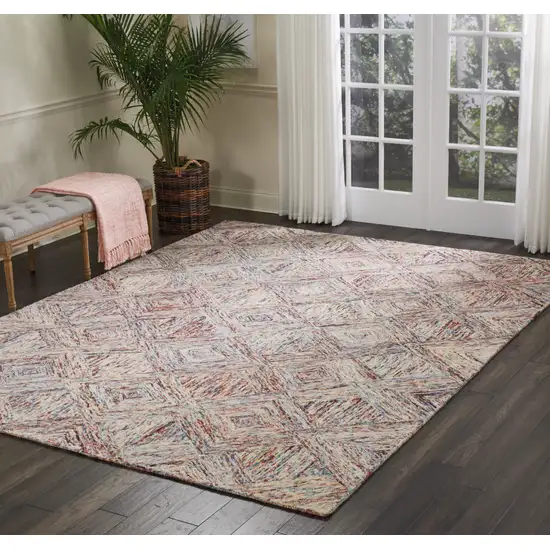Ivory Red and Blue Wool Geometric Area Rug Photo 9