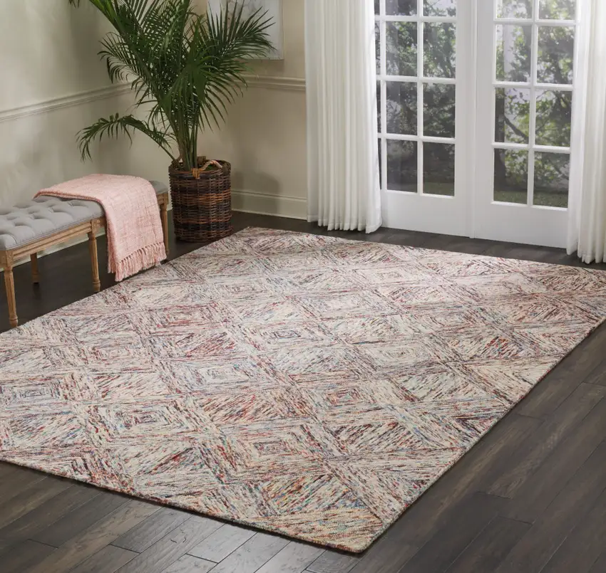 Ivory Red and Blue Wool Geometric Area Rug Photo 9