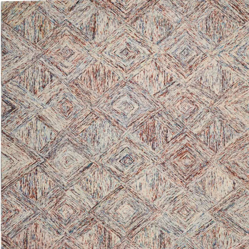 Ivory Red and Blue Wool Geometric Area Rug Photo 7
