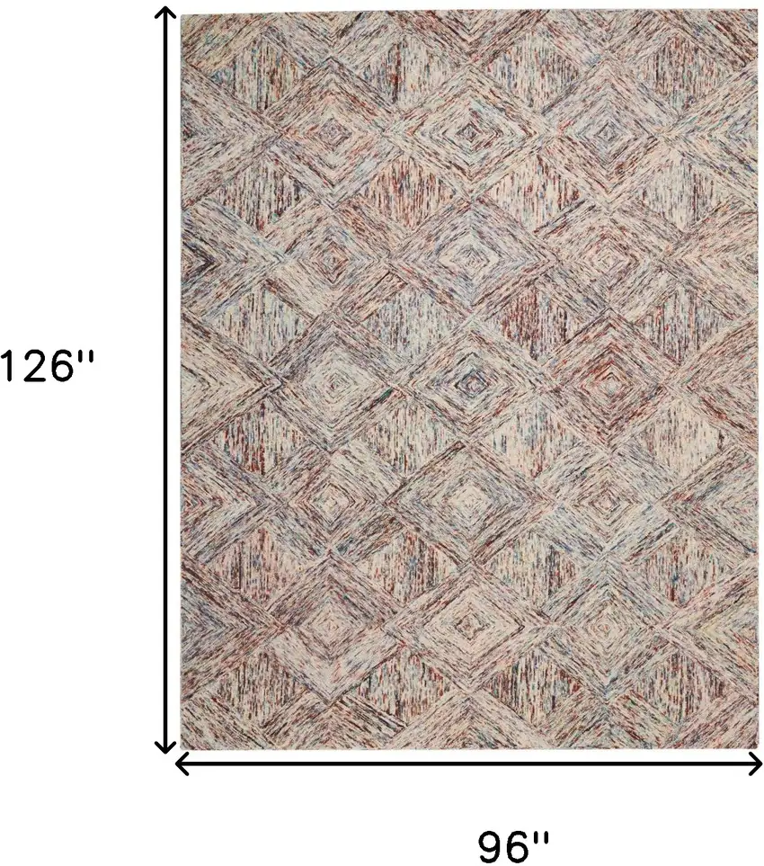 Ivory Red and Blue Wool Geometric Area Rug Photo 3