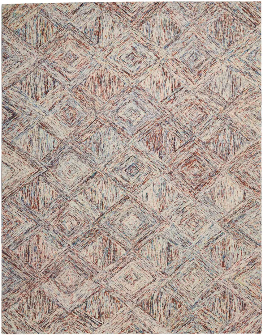 Ivory Red and Blue Wool Geometric Area Rug Photo 1