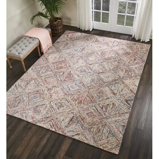 Ivory Red and Blue Wool Geometric Area Rug Photo 5