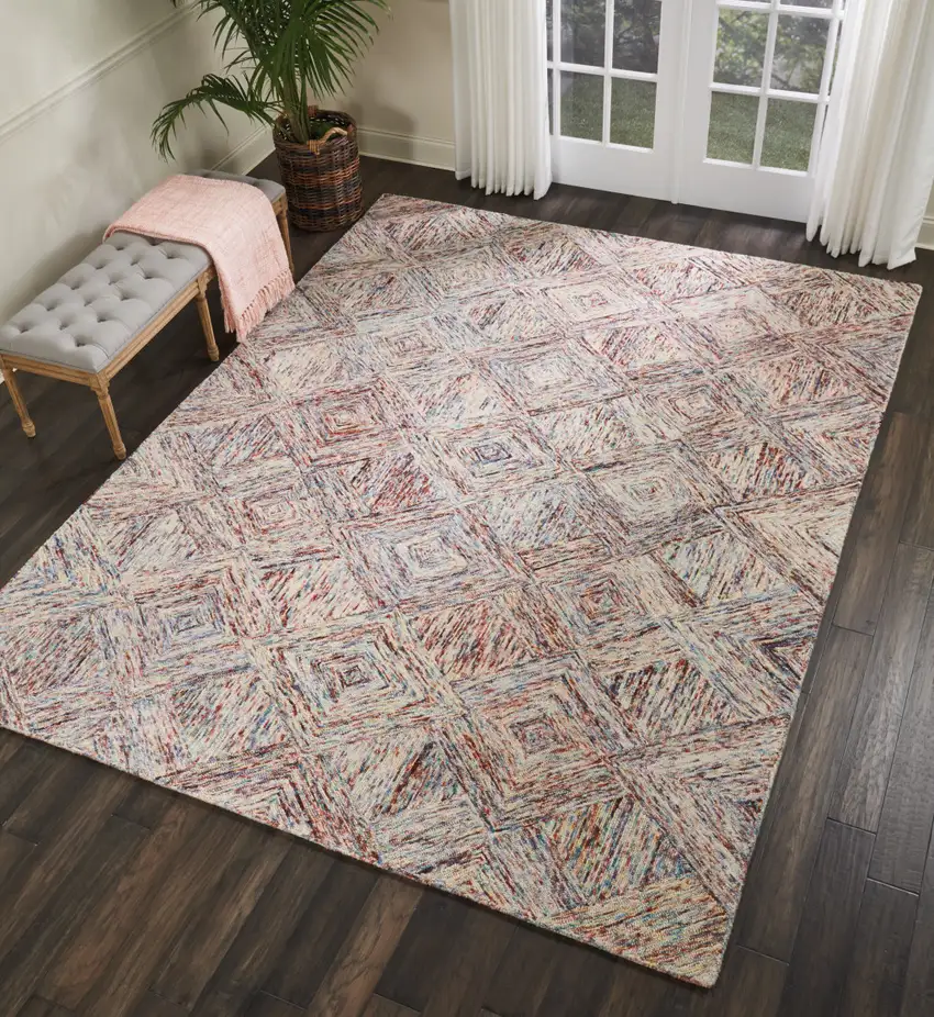 Ivory Red and Blue Wool Geometric Area Rug Photo 5