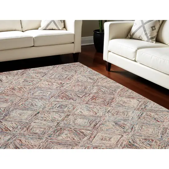 Ivory Red and Blue Wool Geometric Area Rug Photo 1