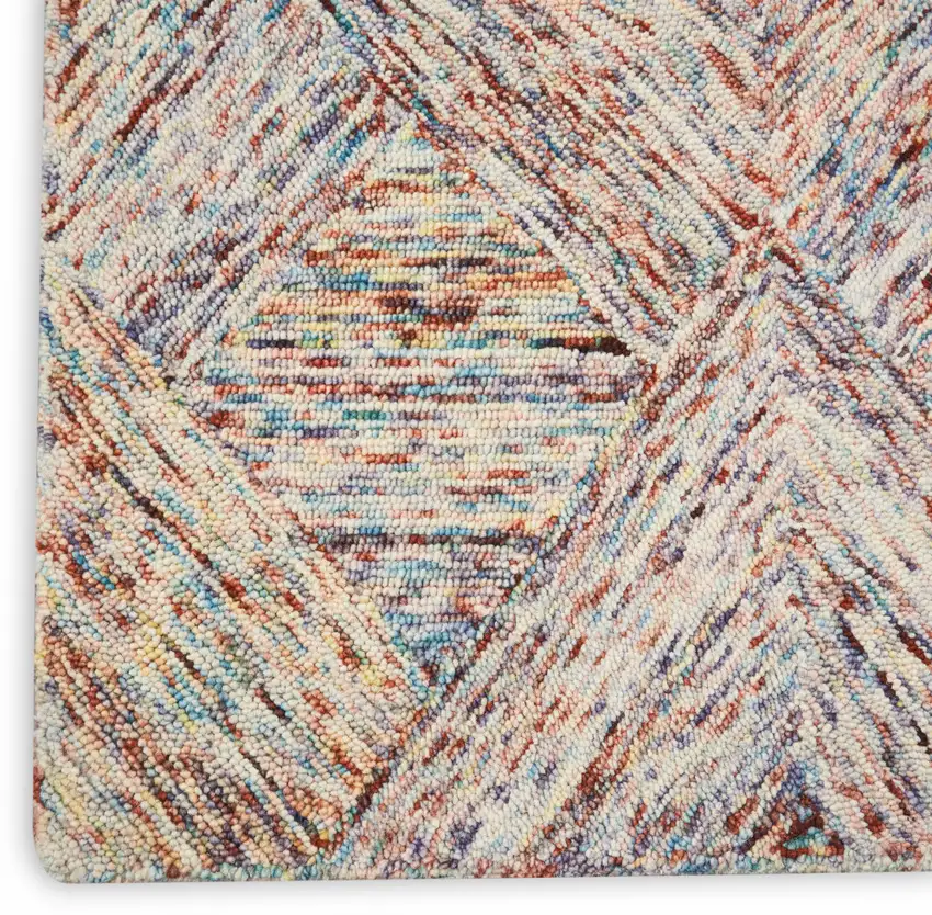 Ivory Red and Blue Wool Geometric Area Rug Photo 9