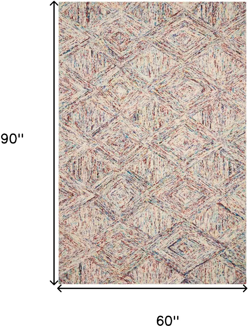 Ivory Red and Blue Wool Geometric Area Rug Photo 8