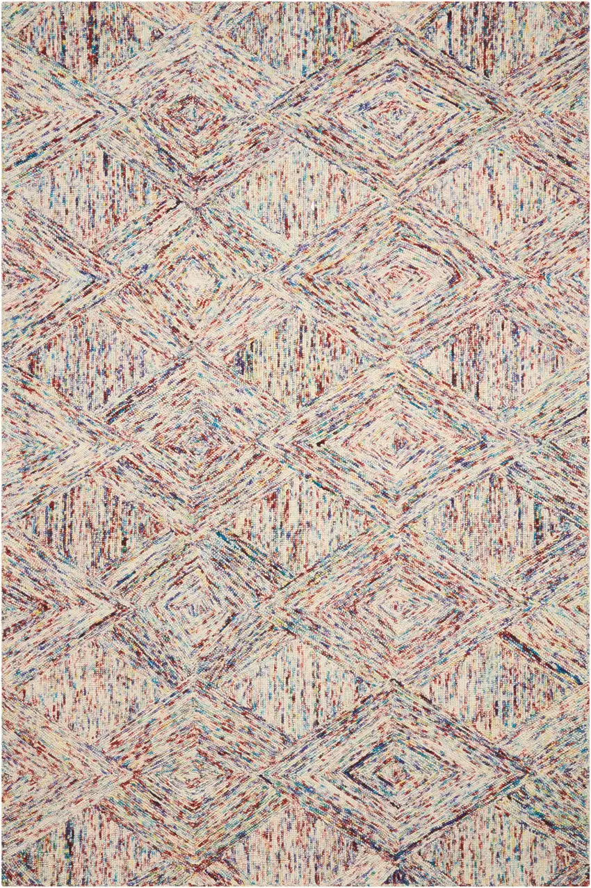 Ivory Red and Blue Wool Geometric Area Rug Photo 1